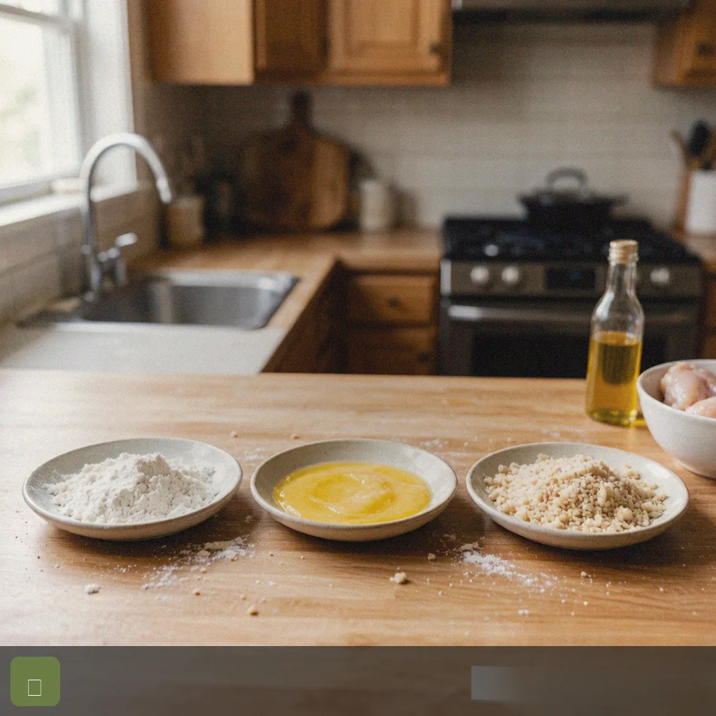 Air fryer chicken nuggets step 1: set up breading station