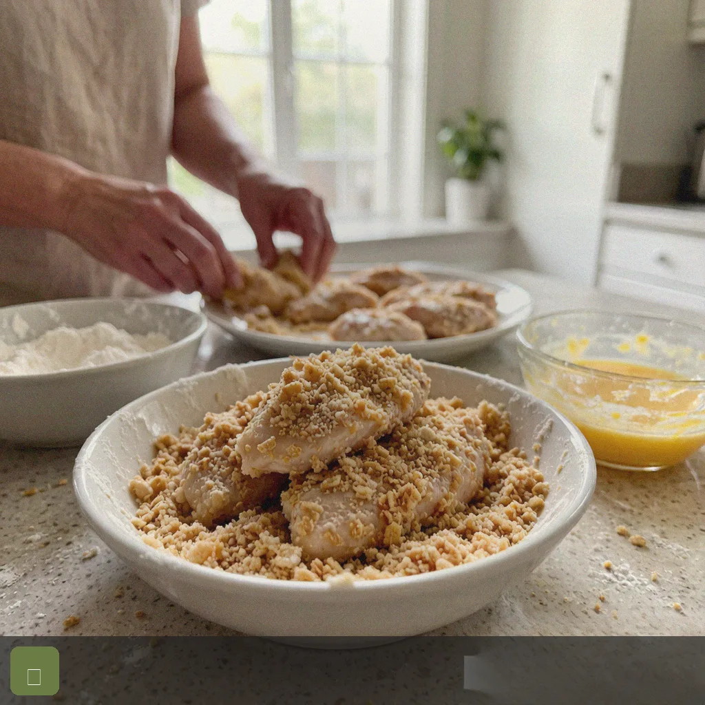 Air fryer chicken nuggets step 2: coat chicken in panko