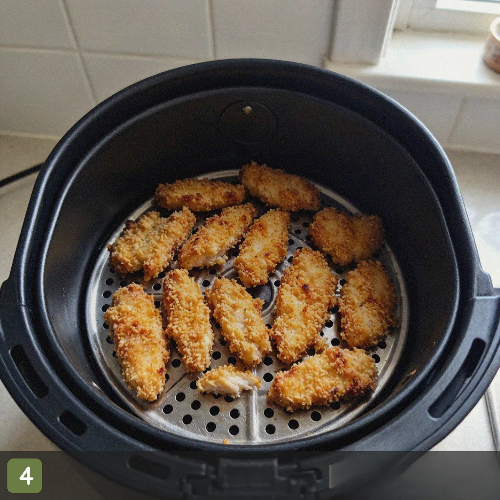 Air fryer chicken tenders step 4: air fry and flip