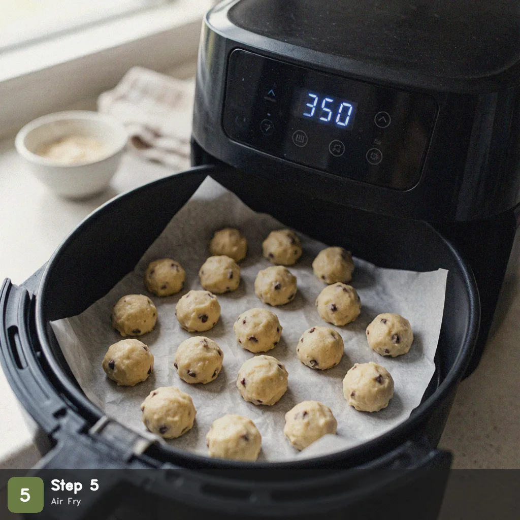 Air fryer cookies step 5: air fry cookie dough