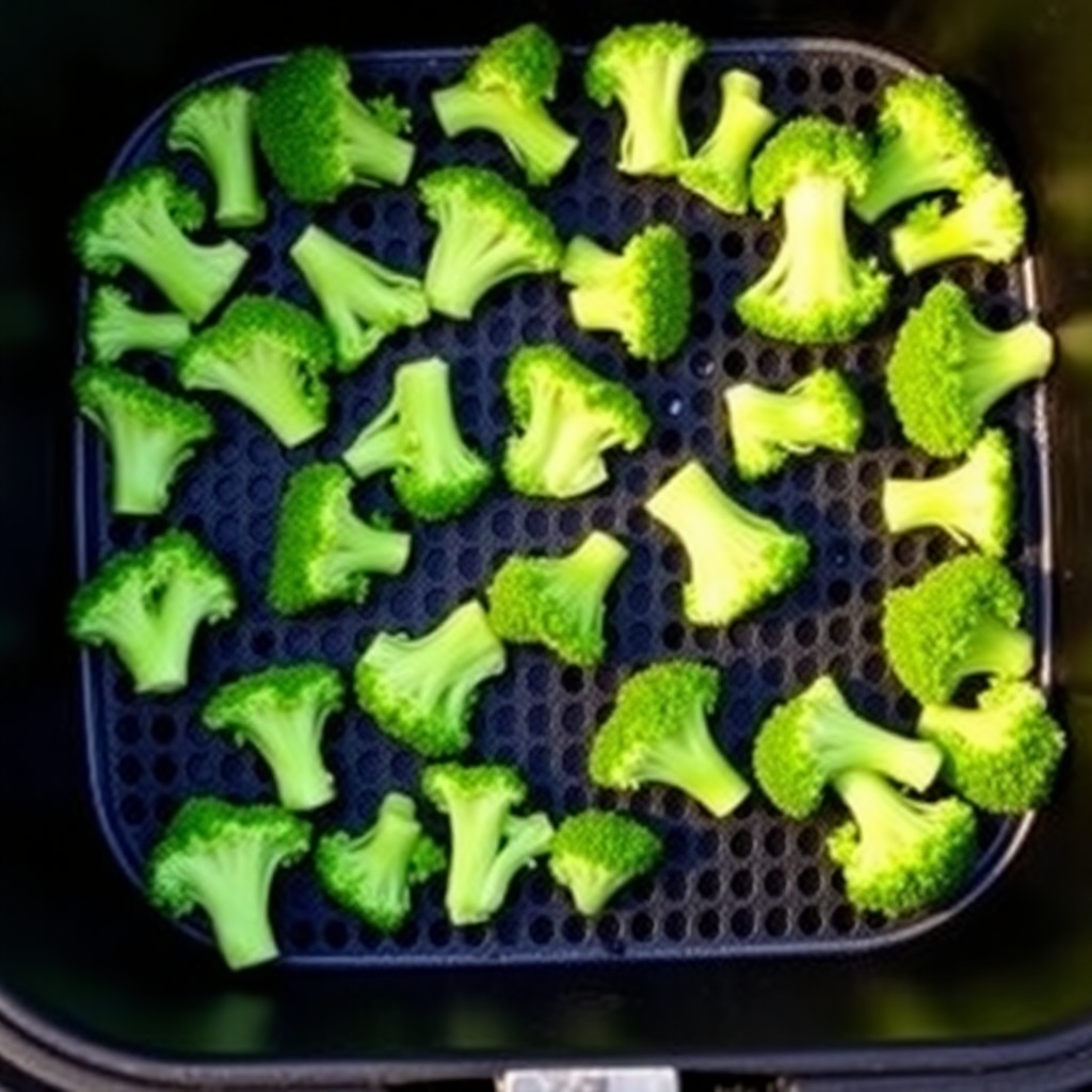 Broccoli in air fryer basket