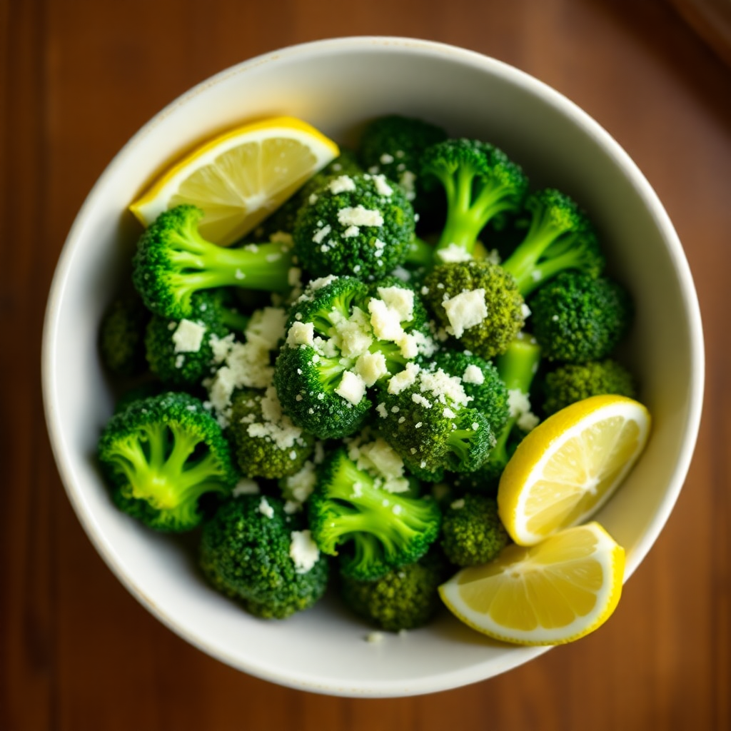 Plated broccoli with lemon