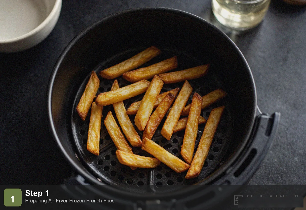Air fryer frozen french fries step 1: frozen fries poured into air fryer basket, straight from freezer, not thawed Air fryer frozen french fries step 1: frozen fries poured into air fryer basket, straight from freezer, not thawed