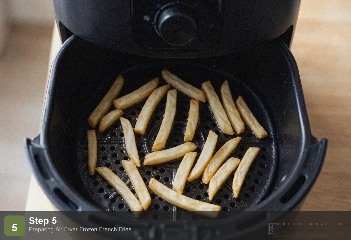 Air fryer frozen french fries step 5: golden crispy fries piled in a bowl, sprinkled with salt and paprika, served with ketchup Air fryer frozen french fries step 5: golden crispy fries piled in a bowl, sprinkled with salt and paprika, served with ketchup