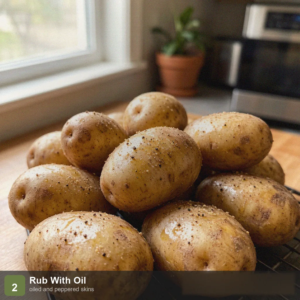 Air fryer low sodium baked potato step 2: rubbed with olive oil and pepper