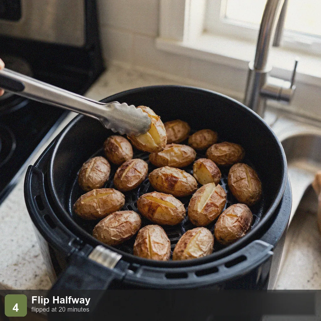 Air fryer low sodium baked potato step 4: flipped at 20 minutes for even crisp