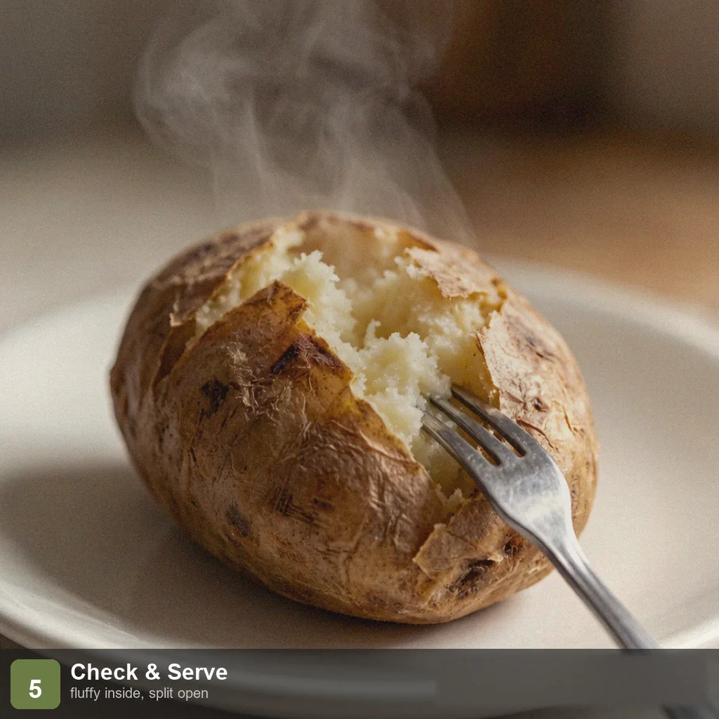 Air fryer low sodium baked potato step 5: split open fluffy inside, no salt