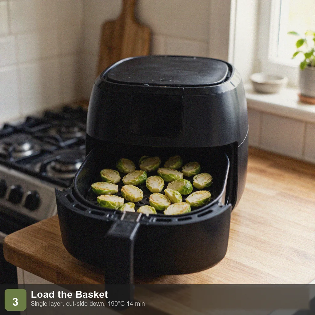 Air fryer low sodium brussels sprouts step 3: cut side down in air fryer, no overlap