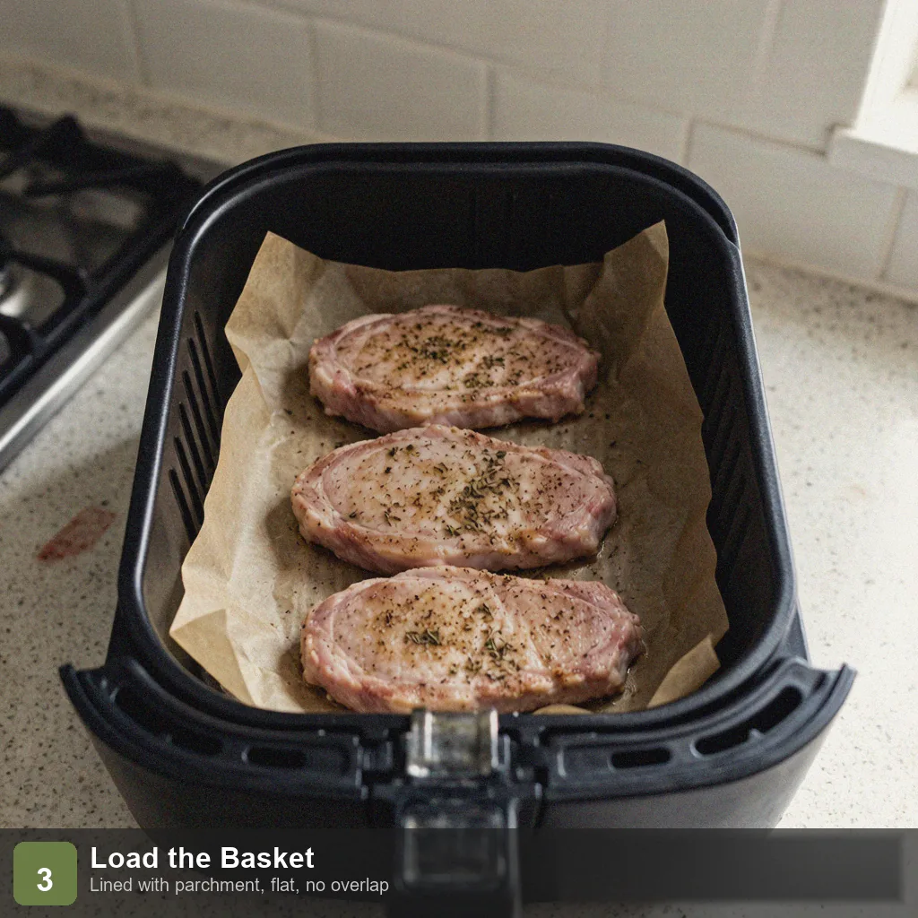 Air fryer low sodium pork chops step 3: in air fryer basket, not overlapping
