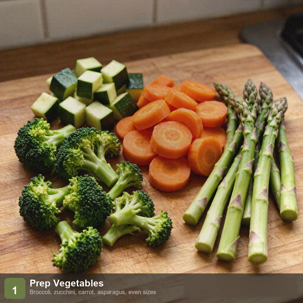 Air fryer low sodium vegetables step 1: broccoli, zucchini, carrot, and asparagus prepped and cut to even sizes, no salt Air fryer low sodium vegetables step 1: broccoli, zucchini, carrot, asparagus prepped, no salt