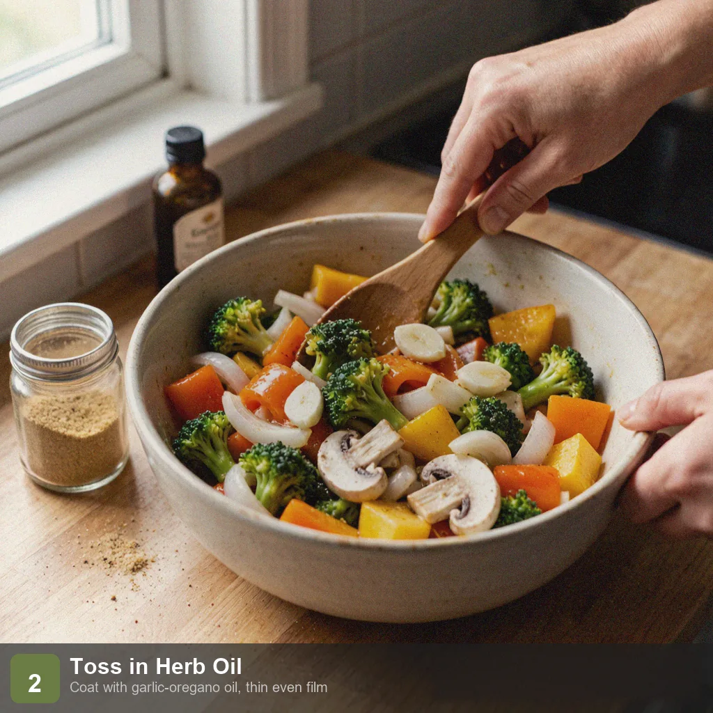 Air fryer low sodium vegetables step 2: mixed vegetables tossed in olive oil herb mixture Air fryer low sodium vegetables step 2: vegetables tossed in olive oil herb mix