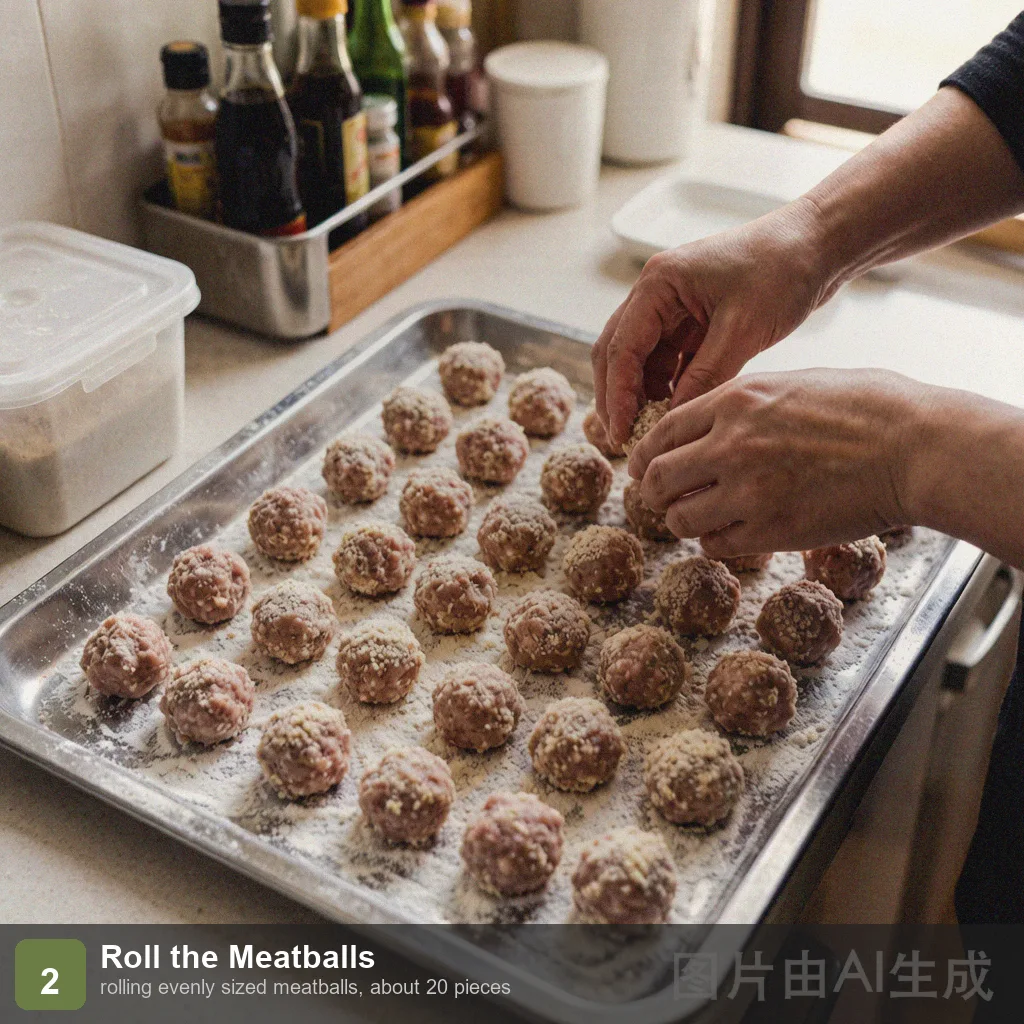 Air fryer meatballs step 2: rolling evenly sized meatballs, about 20 pieces Air fryer meatballs step 2: rolling evenly sized meatballs, about 20 pieces