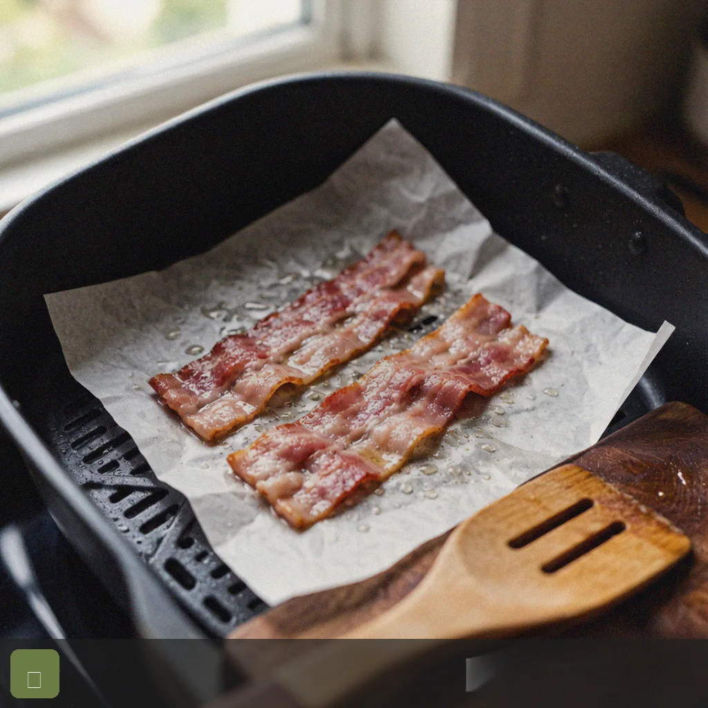 Air fryer quick breakfast step 2: bacon strips in basket