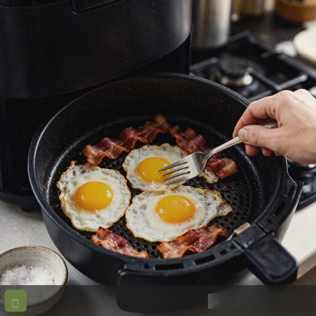 Air fryer quick breakfast step 4: check eggs doneness