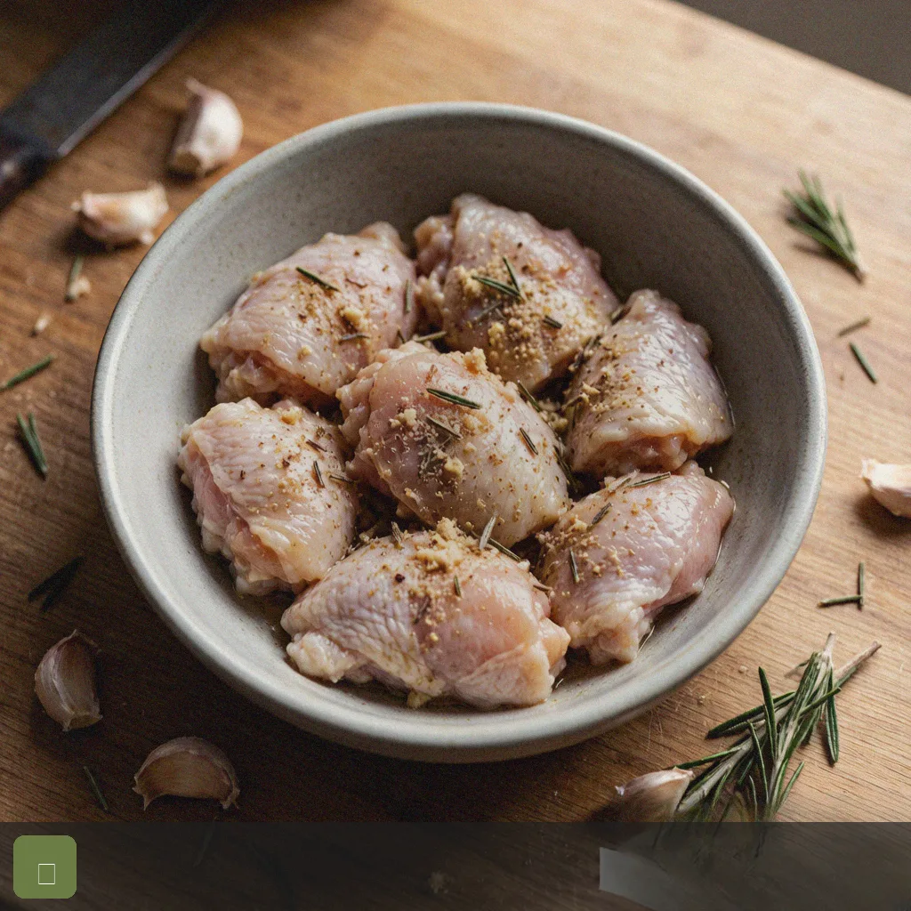 Air fryer sheet pan dinner step 3: season chicken thighs