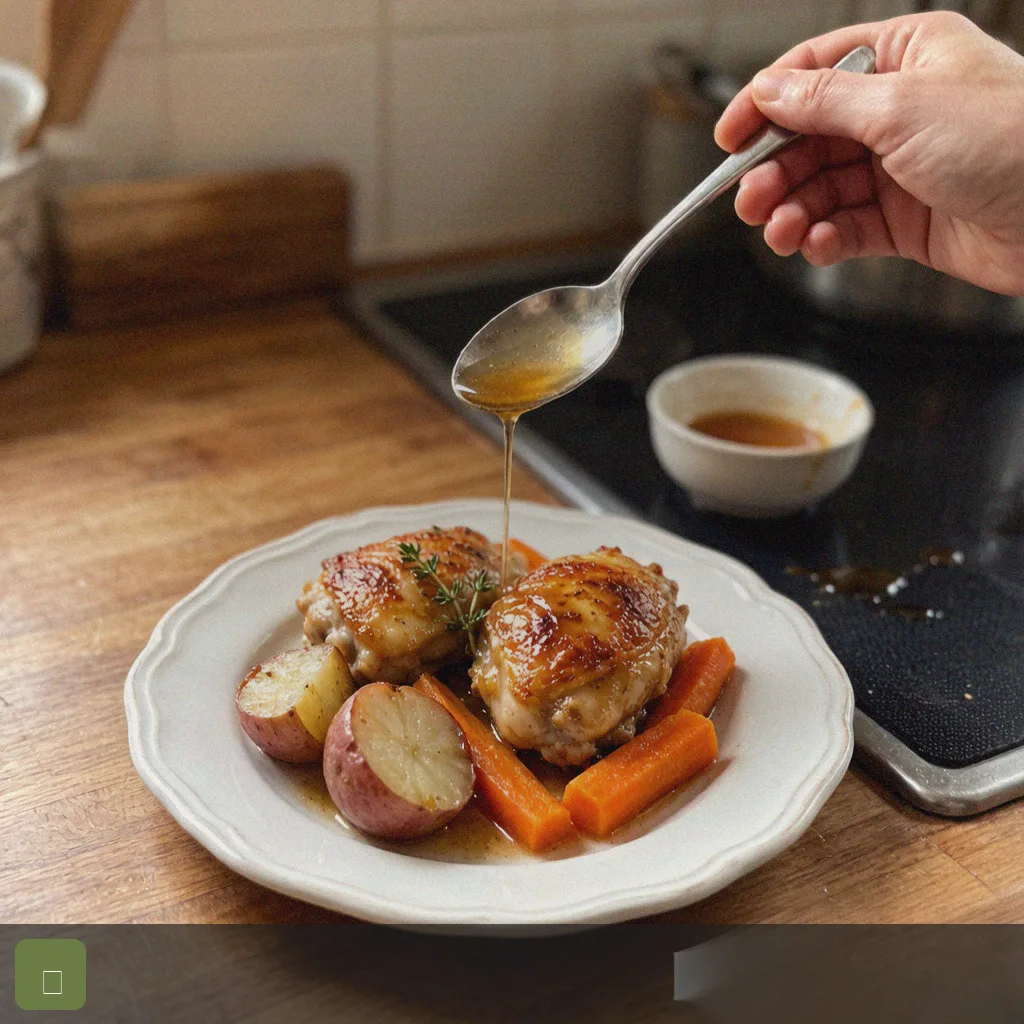 Air fryer sheet pan dinner step 5: plated chicken and roasted veg