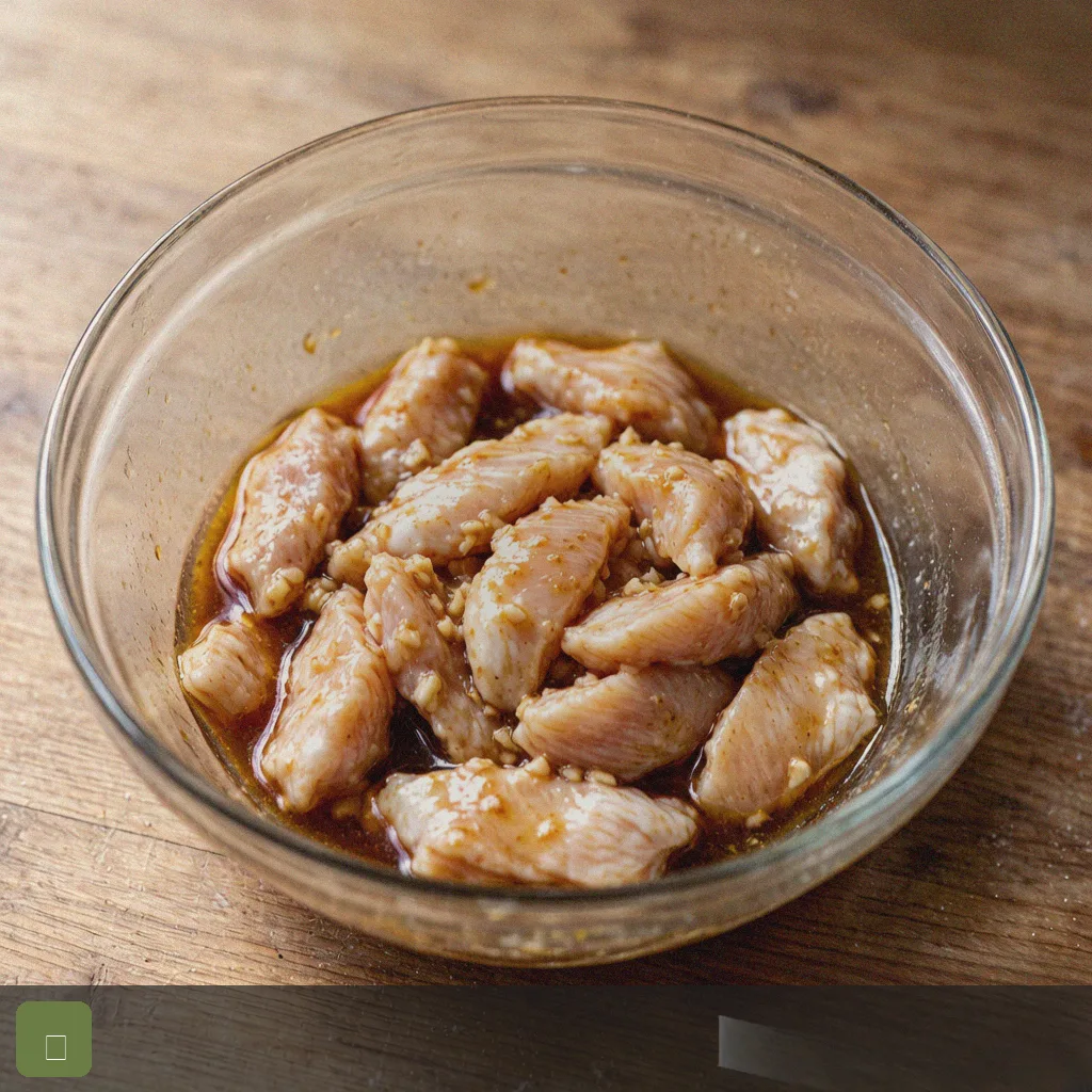 Air fryer weeknight dinner step 2: marinate chicken strips
