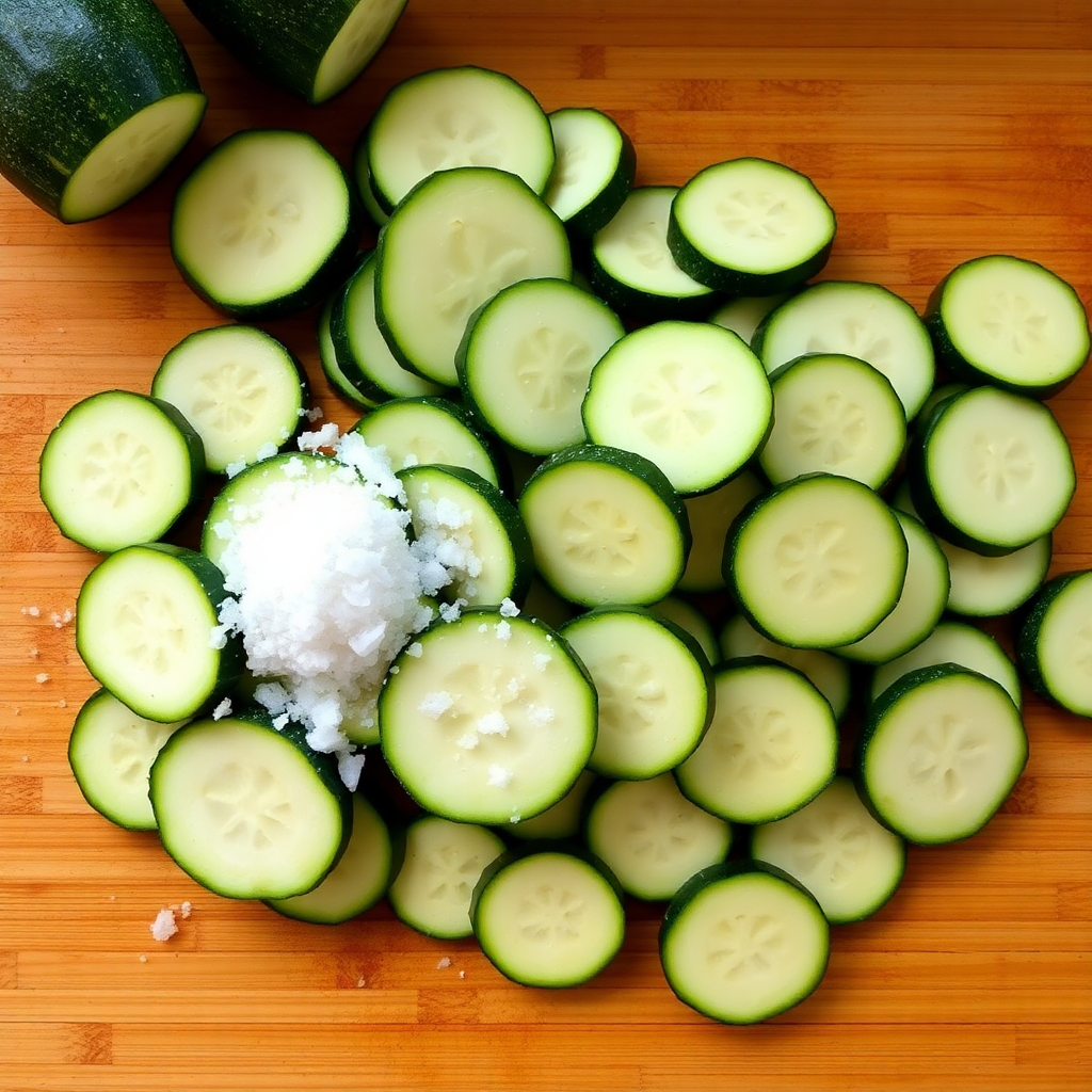 Sliced zucchini on cutting board