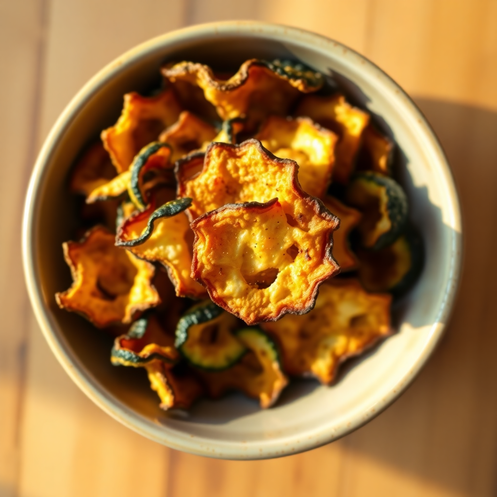 Plated zucchini chips with dip