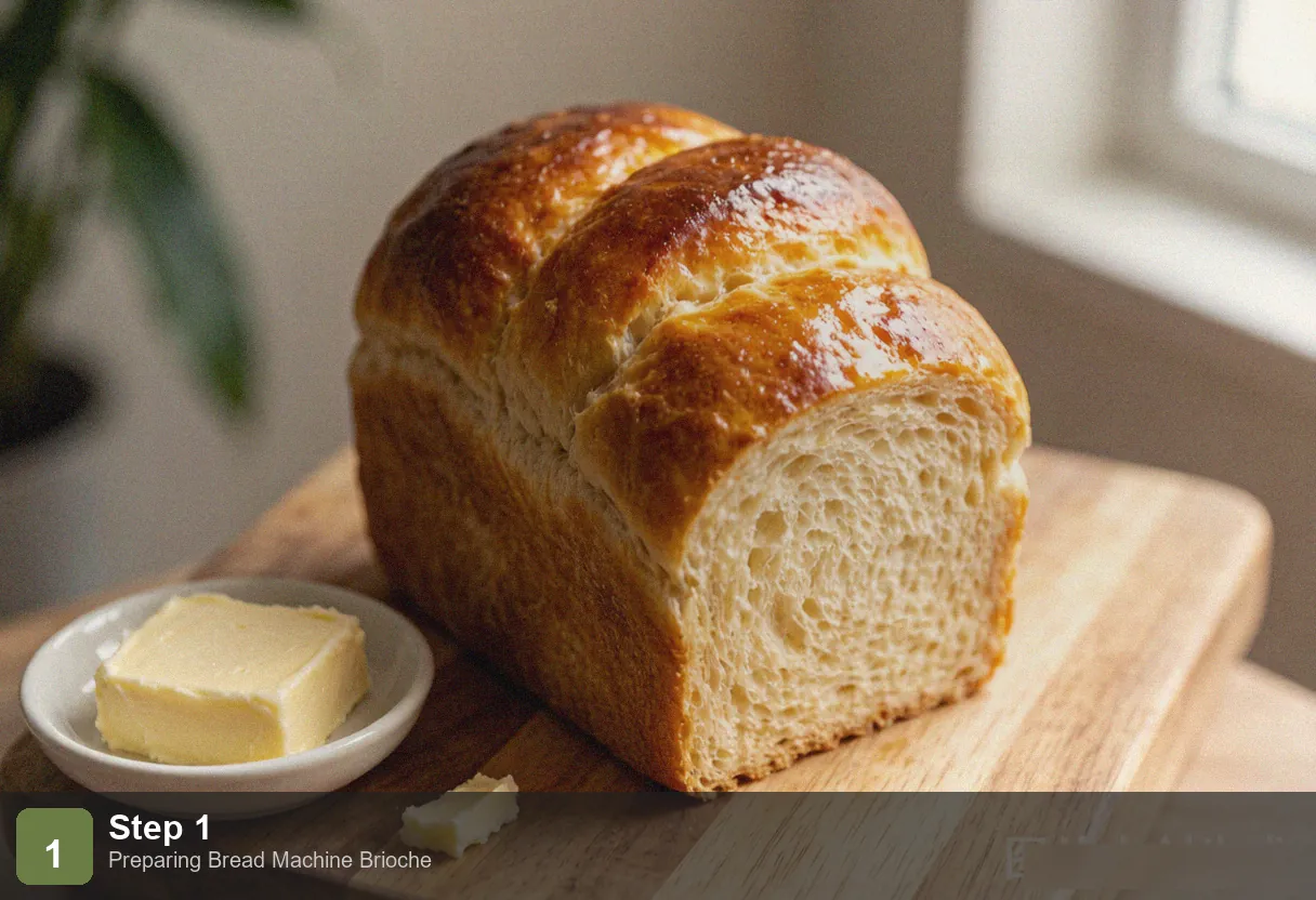 Bread machine brioche step 1: ingredients in bread machine pan - milk, eggs, melted butter, flour, sugar, yeast ready to start Bread machine brioche step 1: ingredients in bread machine pan - milk, eggs, melted butter, flour, sugar, yeast ready to start