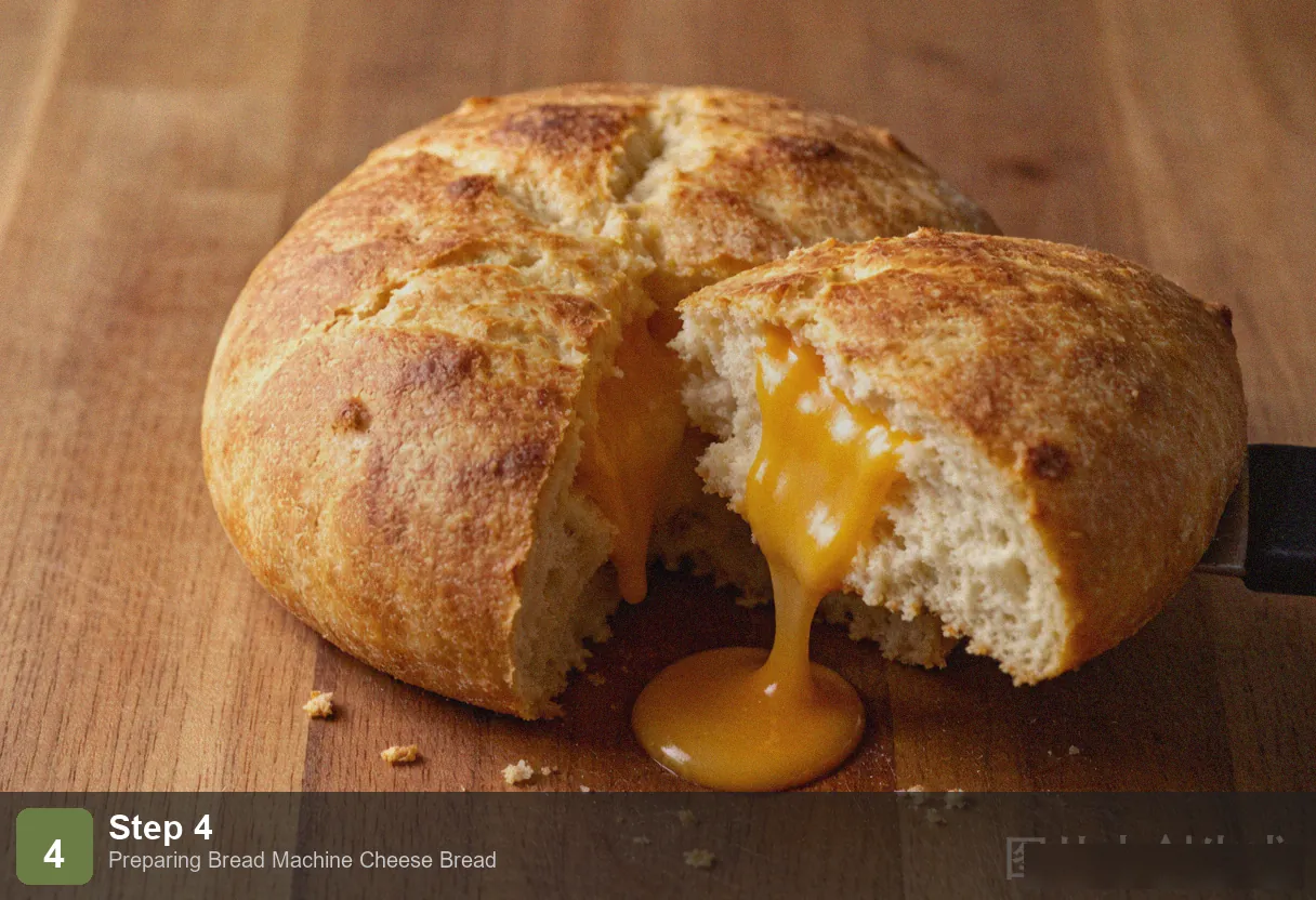 Bread machine cheese bread step 4: parmesan sprinkled on top of risen dough before bake cycle, forming golden crust
