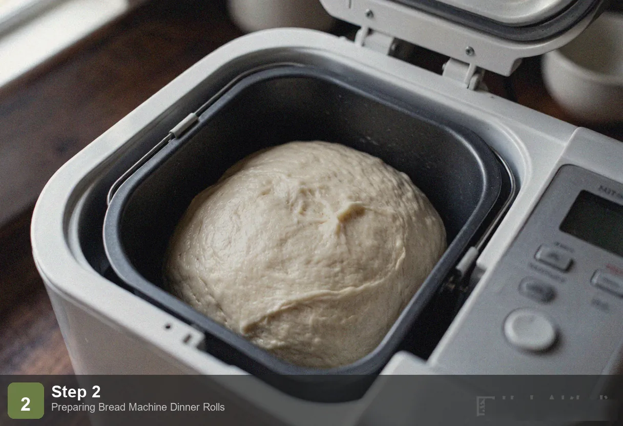 Bread machine dinner rolls step 2: dough being pressed down on floured surface to deflate air bubbles Bread machine dinner rolls step 2: dough being pressed down on floured surface to deflate air bubbles