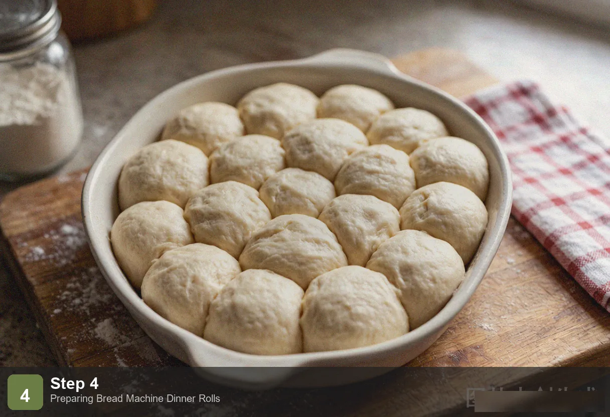 Bread machine dinner rolls step 4: dough balls doubled in size after second rise, touching each other in the pan Bread machine dinner rolls step 4: dough balls doubled in size after second rise, touching each other in the pan