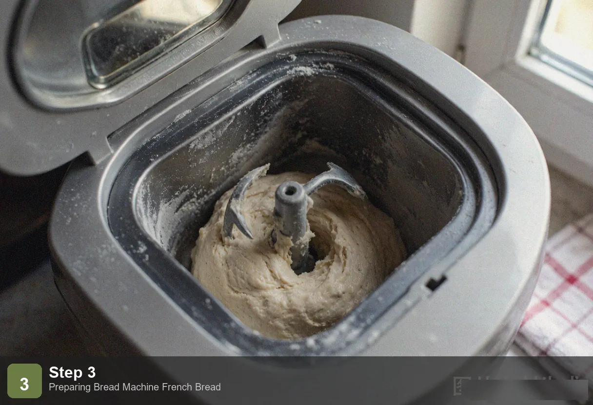 Bread machine french bread step 3: dough ball forming in bread machine pan during kneading cycle, smooth and elastic Bread machine french bread step 3: dough ball forming in bread machine pan during kneading cycle, smooth and elastic