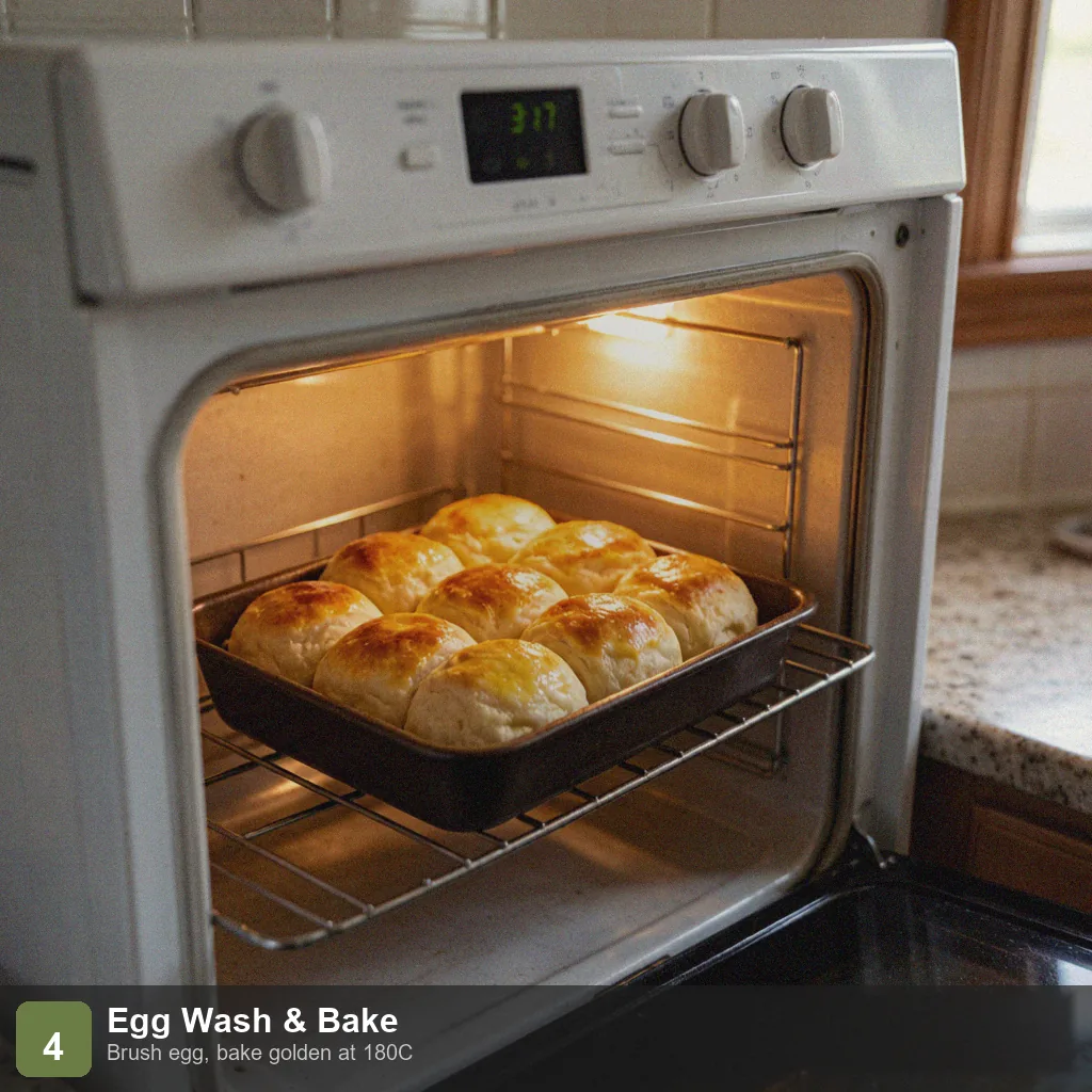 Bread machine low sodium dinner rolls step 4: egg-washed rolls baking in oven, turning golden brown, 18-22 minutes