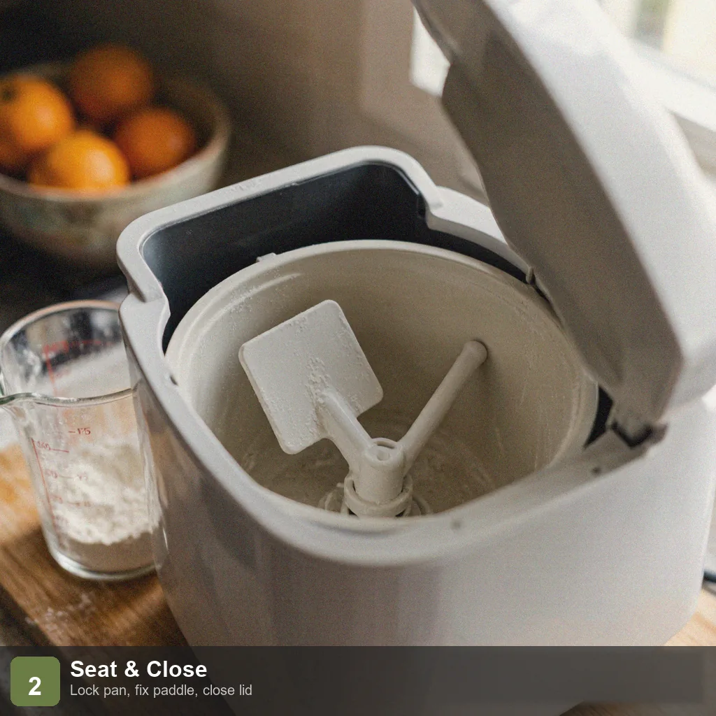 Bread machine low sodium whole wheat bread step 2: pan inserted, paddle locked, lid closed, ready to start