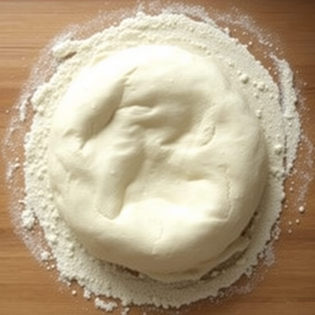 Bread machine pizza dough step 3: risen dough ball removed from bread machine, doubled in size, placed on a floured surface Bread machine pizza dough step 3: risen dough ball removed from bread machine, doubled in size, placed on a floured surface