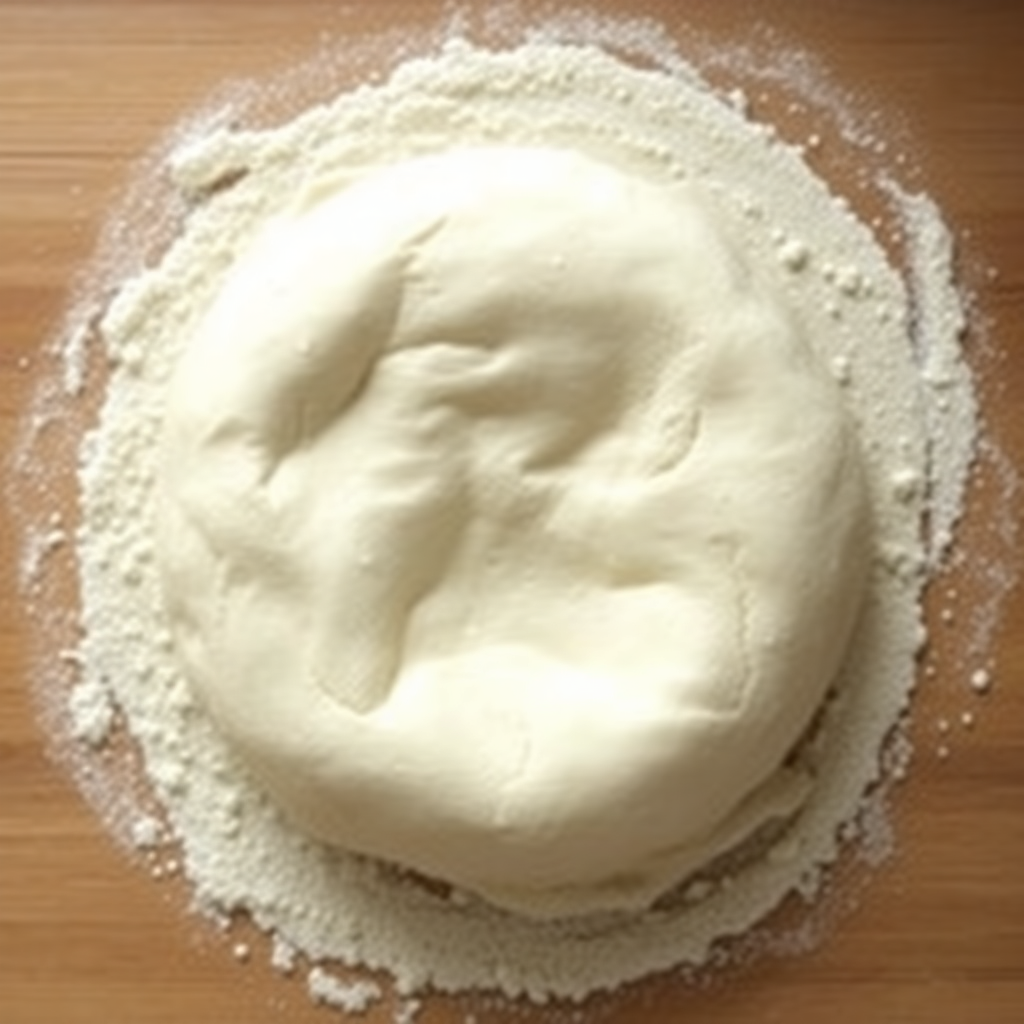 Bread machine pizza dough step 3: risen dough ball removed from bread machine, doubled in size, placed on a floured surface Bread machine pizza dough step 3: risen dough ball removed from bread machine, doubled in size, placed on a floured surface