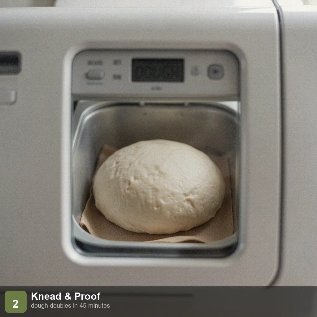 Bread machine quick dinner rolls step 2: dough kneaded and risen to double size inside the machine during Dough cycle