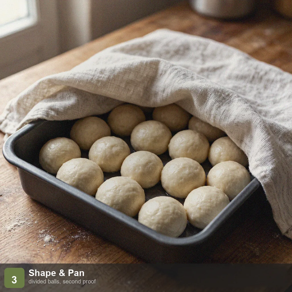 Bread machine quick dinner rolls step 3: dough divided into balls, placed in a greased pan with space between, covered to rest