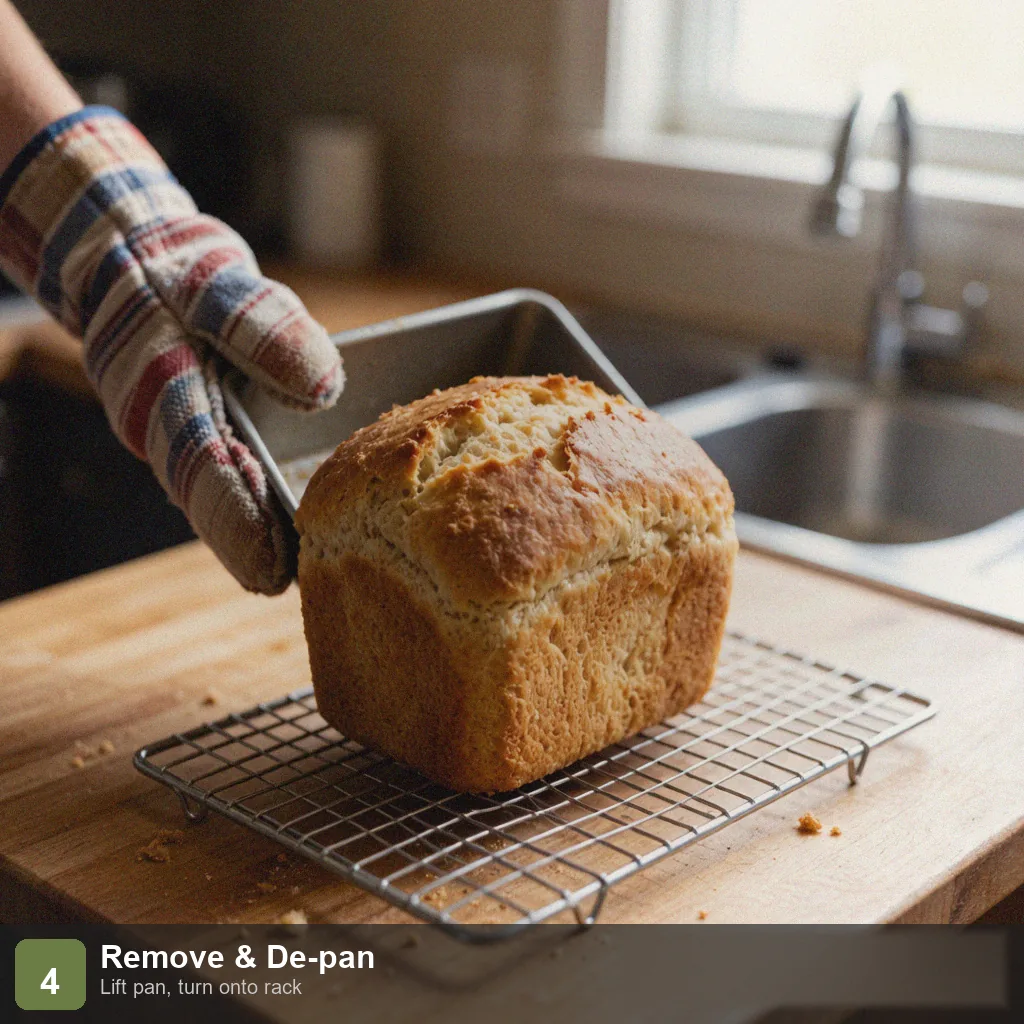 Bread machine sodium free bread step 4: loaf removed from pan, placed on cooling rack, no salt added