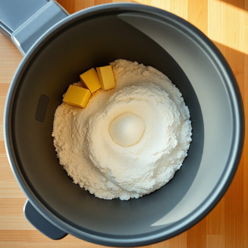 Bread machine white bread step 1: all ingredients — flour, sugar, salt, yeast, water and butter — being added to the bread machine pan in order Bread machine white bread step 1: all ingredients — flour, sugar, salt, yeast, water and butter — being added to the bread machine pan in order