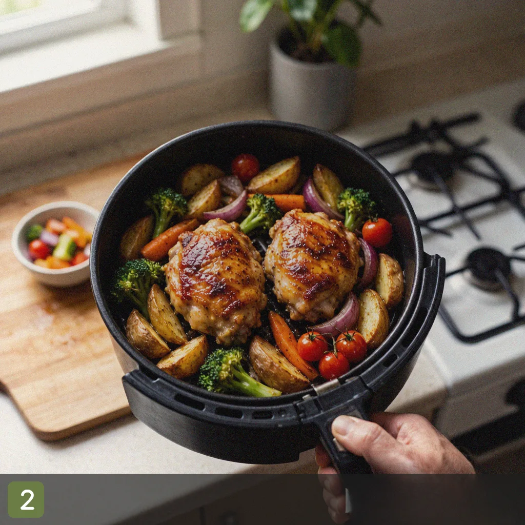 Cheap air fryer recipes step 2: toss with oil and spices