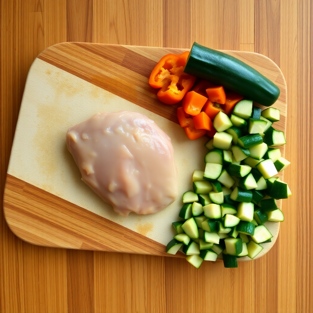Protein being seasoned on a cutting board
