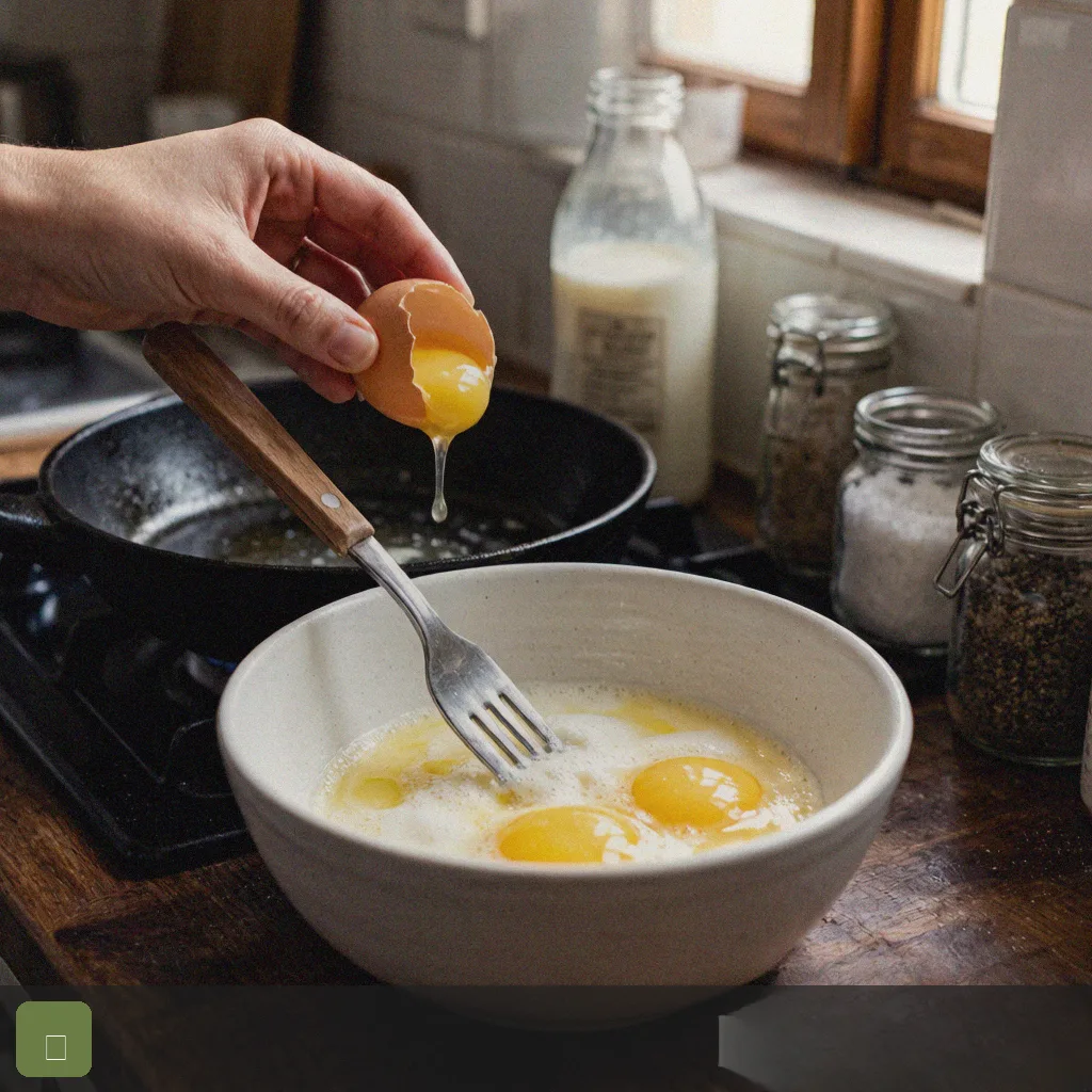 Easy omelette recipe step 1: whisk eggs with milk
