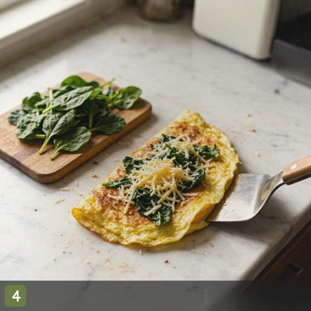 Easy omelette recipe step 4: fold omelette with fillings