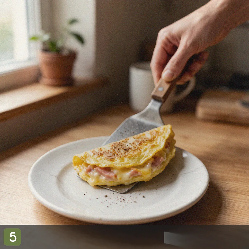 Easy omelette recipe step 5: slide omelette onto plate