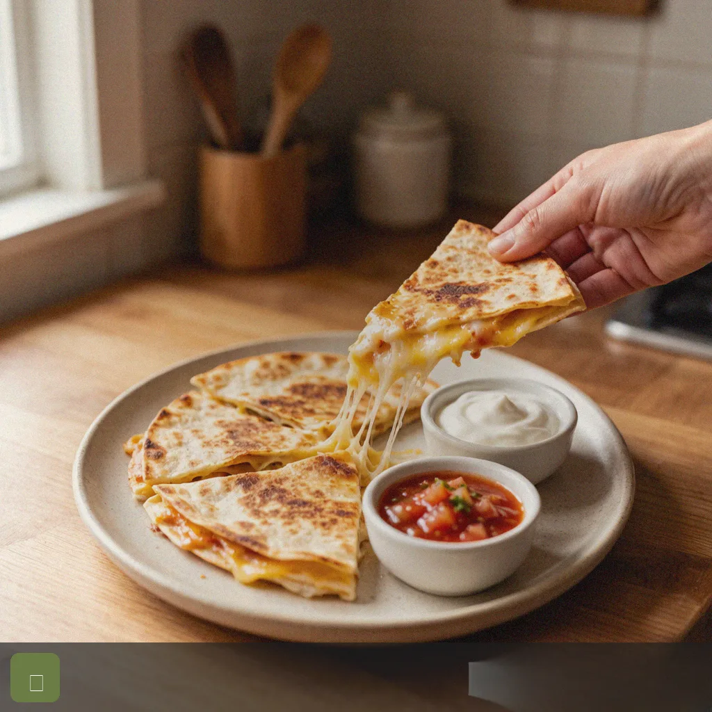 Easy quesadilla recipe step 5: sliced quesadilla on plate