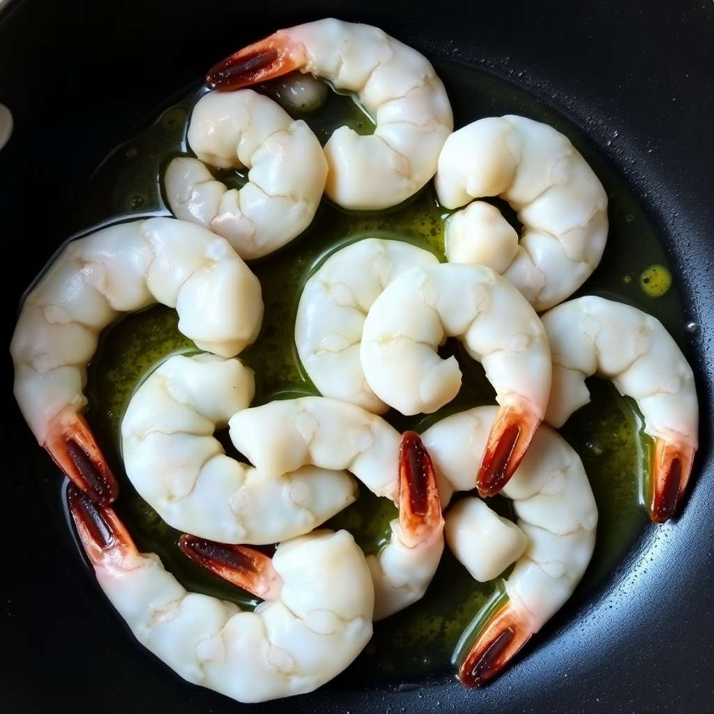 Shrimp cooking in garlic butter