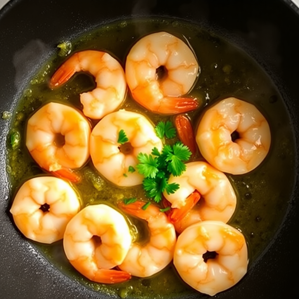 Shrimp flipped and parsley added