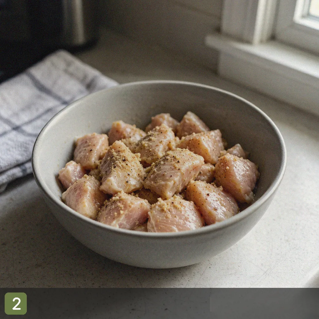 Healthy air fryer recipes step 2: season chicken with spices