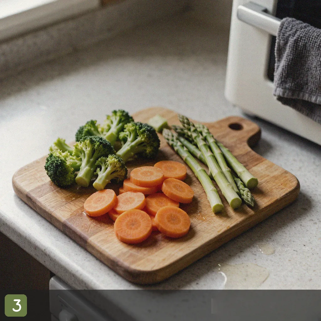 Healthy air fryer recipes step 3: prep three vegetables