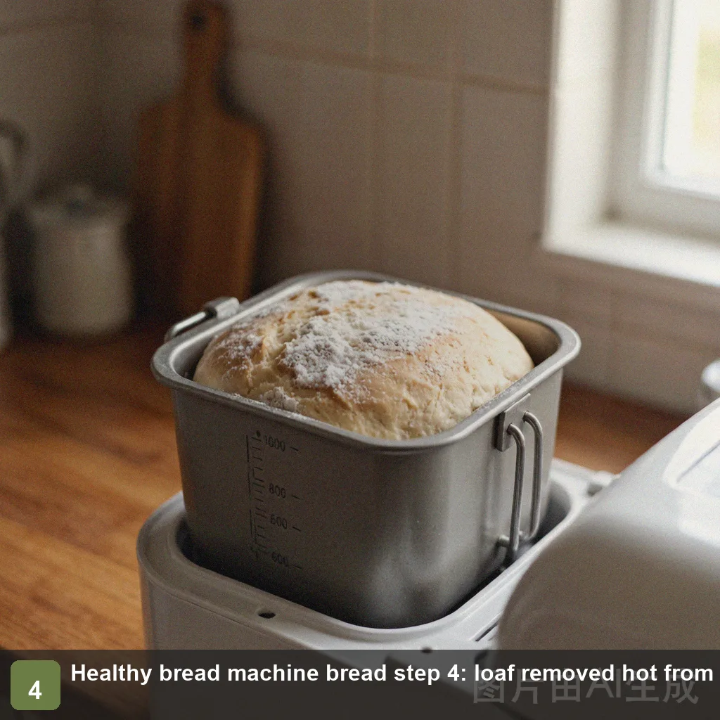 Healthy bread machine bread step 4: loaf removed hot from pan to cooling rack Healthy bread machine bread step 4: loaf removed hot from pan to cooling rack