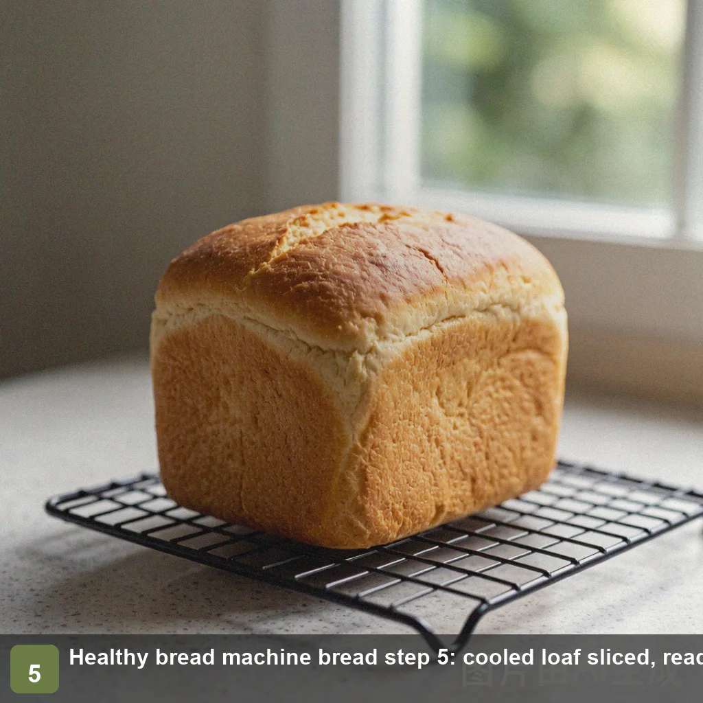 Healthy bread machine bread step 5: cooled loaf sliced, ready to serve Healthy bread machine bread step 5: cooled loaf sliced, ready to serve