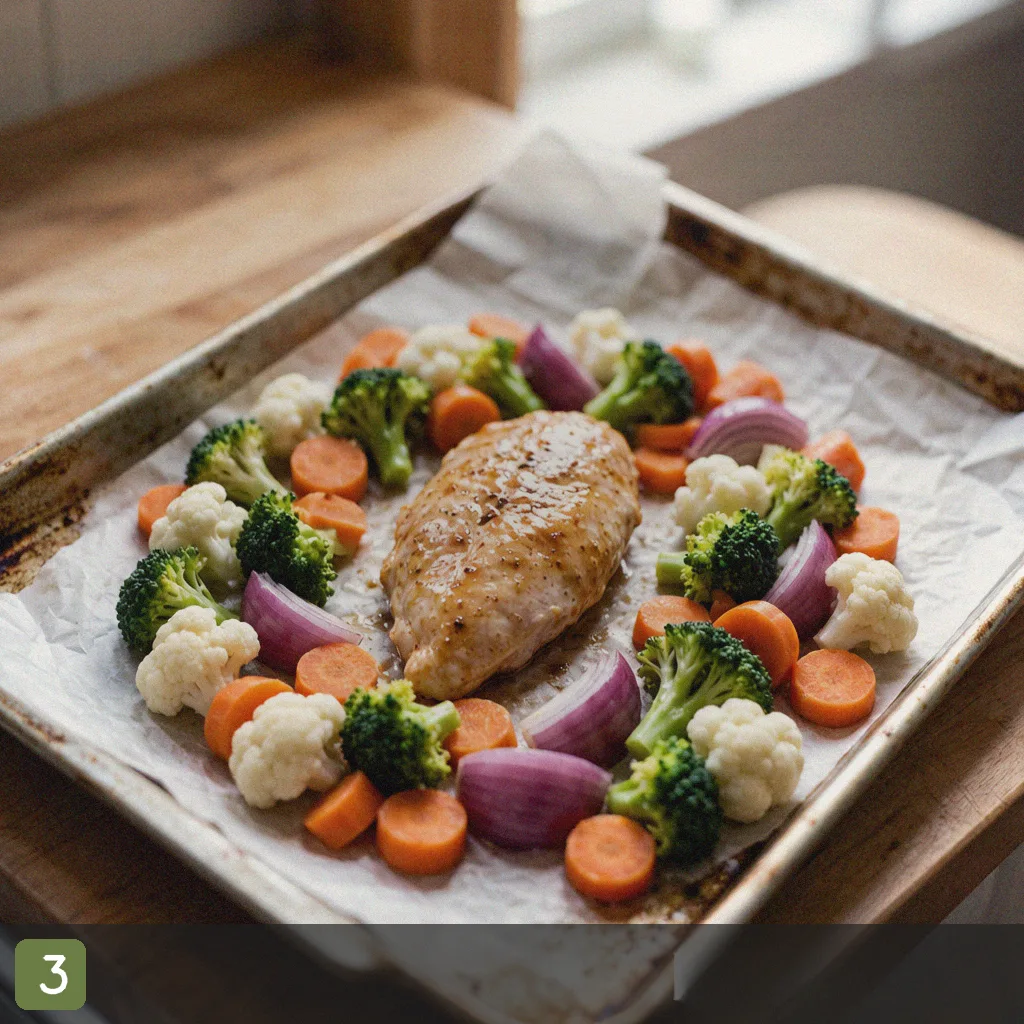 Healthy sheet pan dinner step 3: arrange on sheet pan
