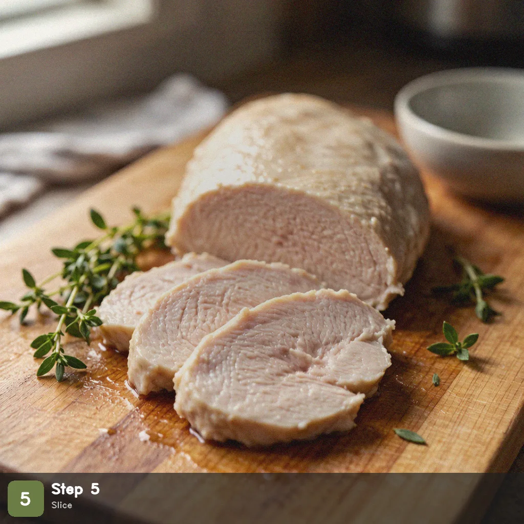 Instant pot chicken breast step 5: sliced juicy chicken